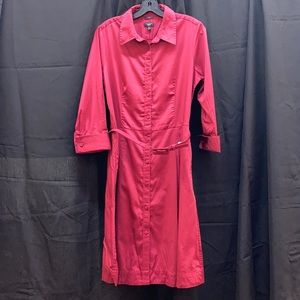 Red Stretch Fit Pleated Jumper w/ POCKETS